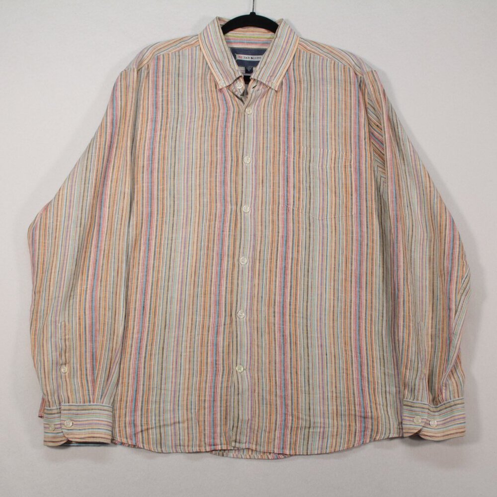 32 Bar Blues Shirt Men's XL Multicolor Long Sleeve Striped Linen